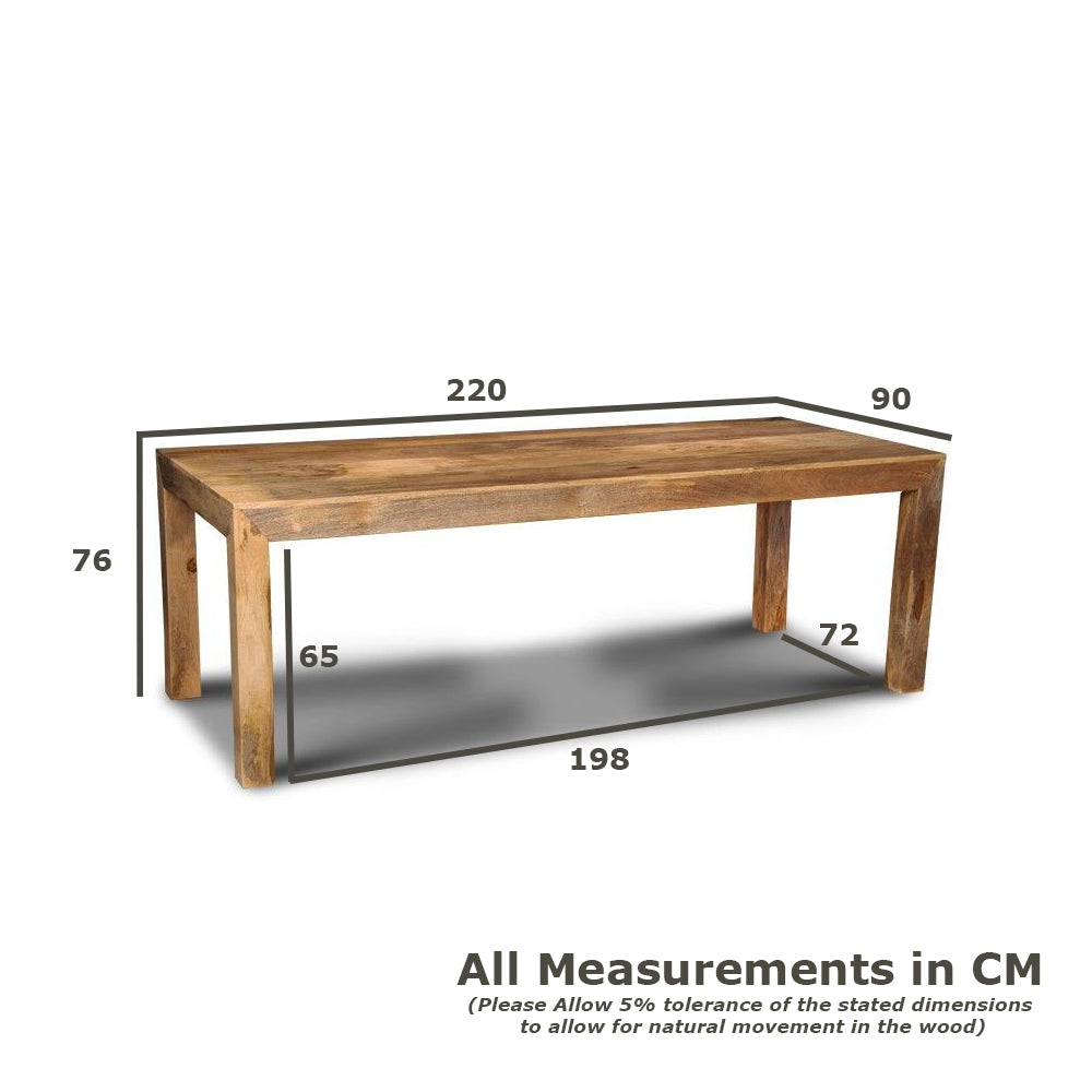 Light Dakota Mango Wood Dining Table, 220cm