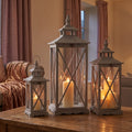 Set Of Three Wooden Lanterns With Traditional Cross Section