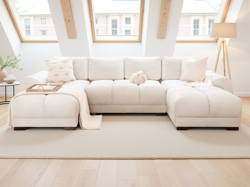 Beehive Azzuro Chenille U-Shaped Corner Sofa 330cm in Cream