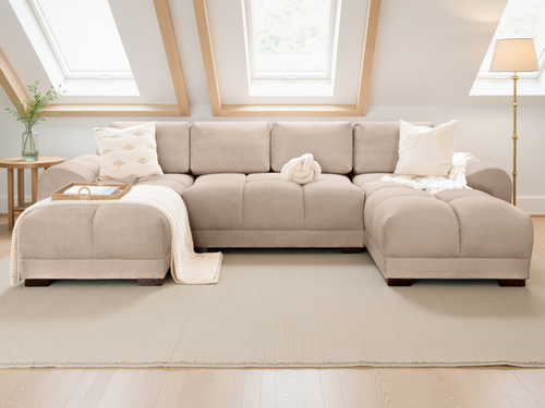 Beehive Azzuro Chenille U-Shaped Corner Sofa 330cm in Mocha