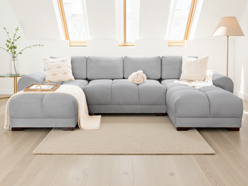Beehive Azzuro Chenille U-Shaped Corner Sofa 330cm in Grey