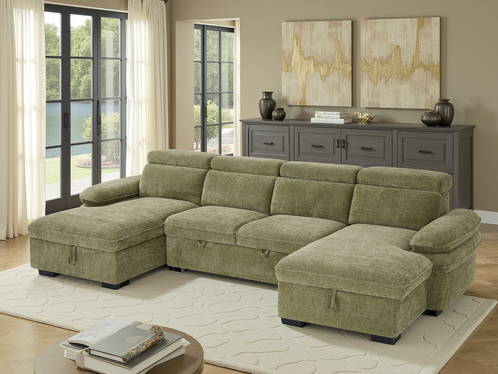 Hudson Sofabed Green U Shape Corner