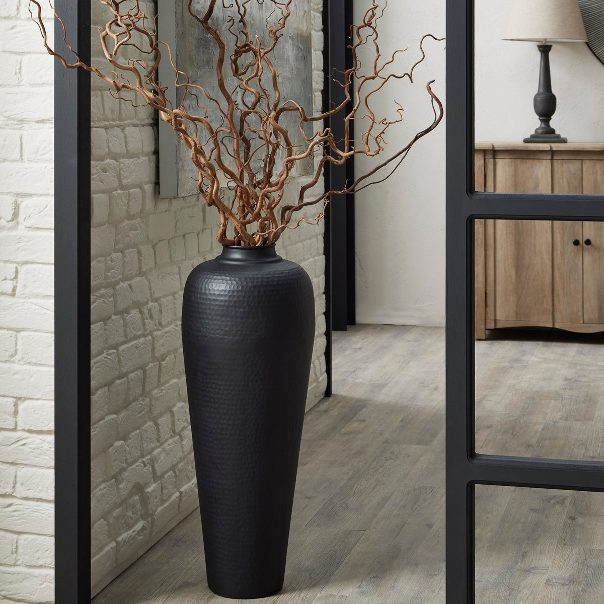 Matt Black Medium Hammered Vase with Lid