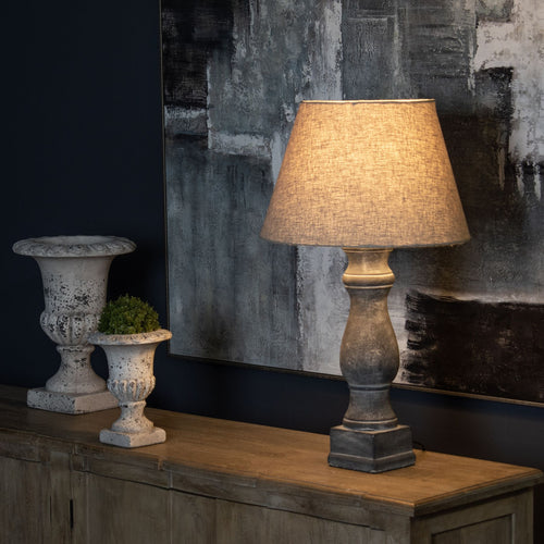Amalfi Grey Candlestick Table Lamp, Linen Shade