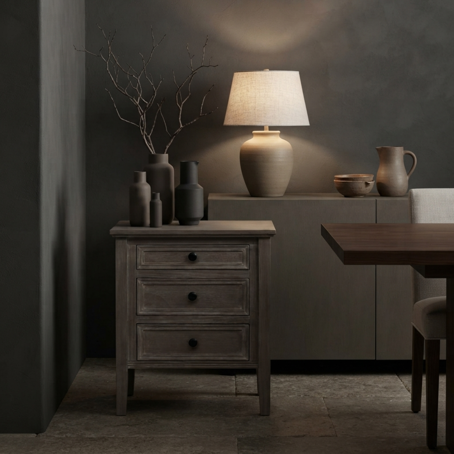 Serene Three Drawer Bedside Table