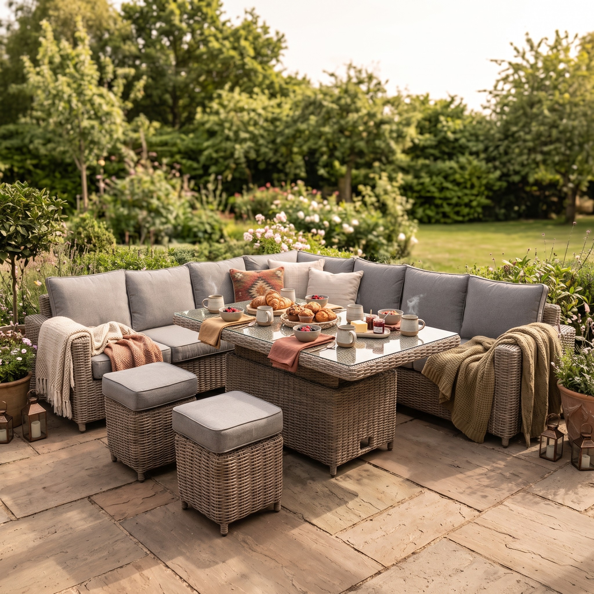Amalfi Outdoor Large Corner Set With Riser Table + 2 Stools