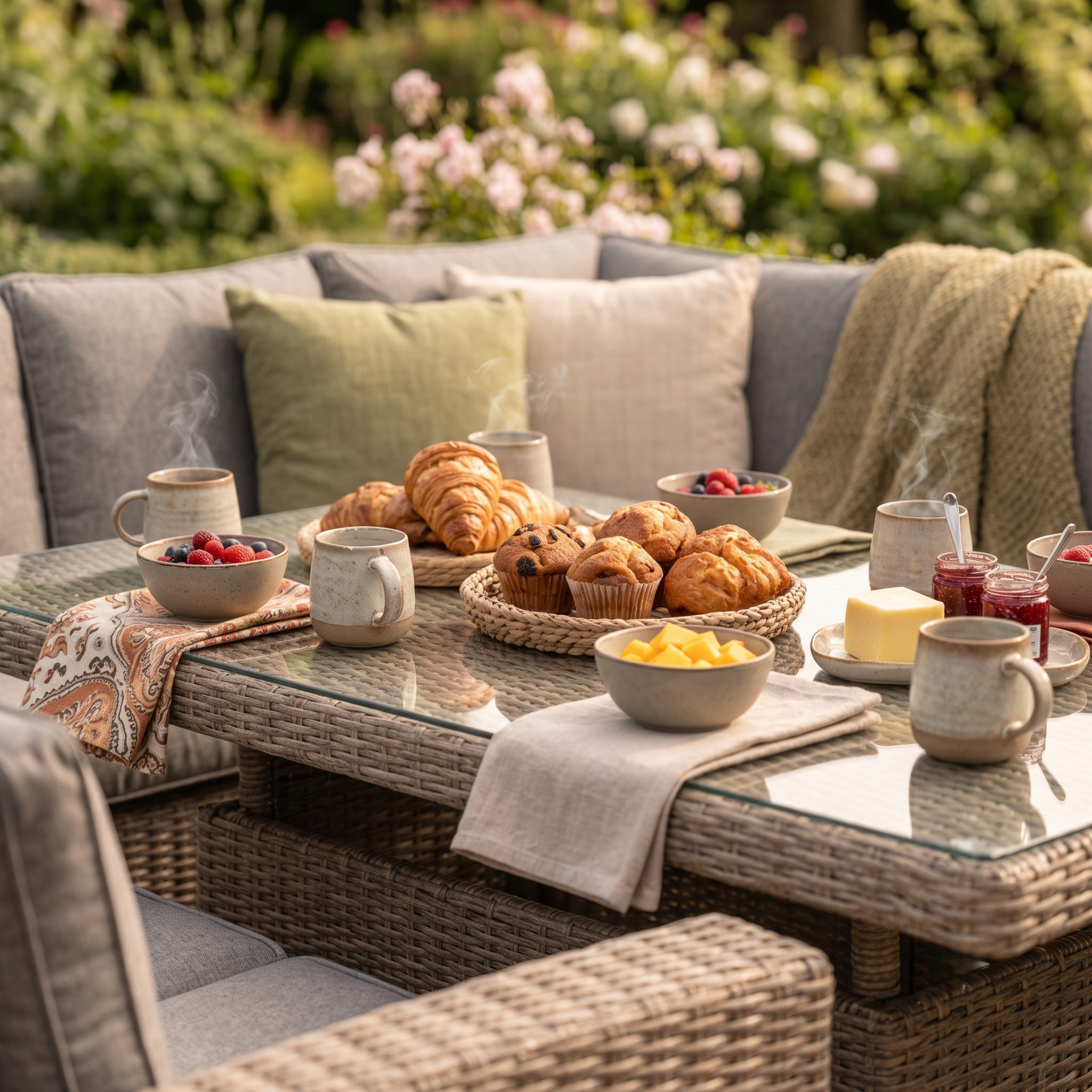 Amalfi Outdoor Large Corner Set With Riser Table + 2 Stools