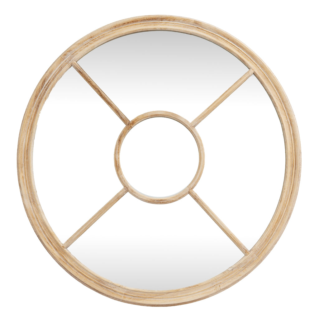 Washed Wood Round Window Mirror