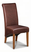 Antique Brown Leather Rollback Dining Chair, Dark Leg