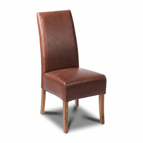 Antique Brown Leather Madrid Dining Chair, Dark Leg