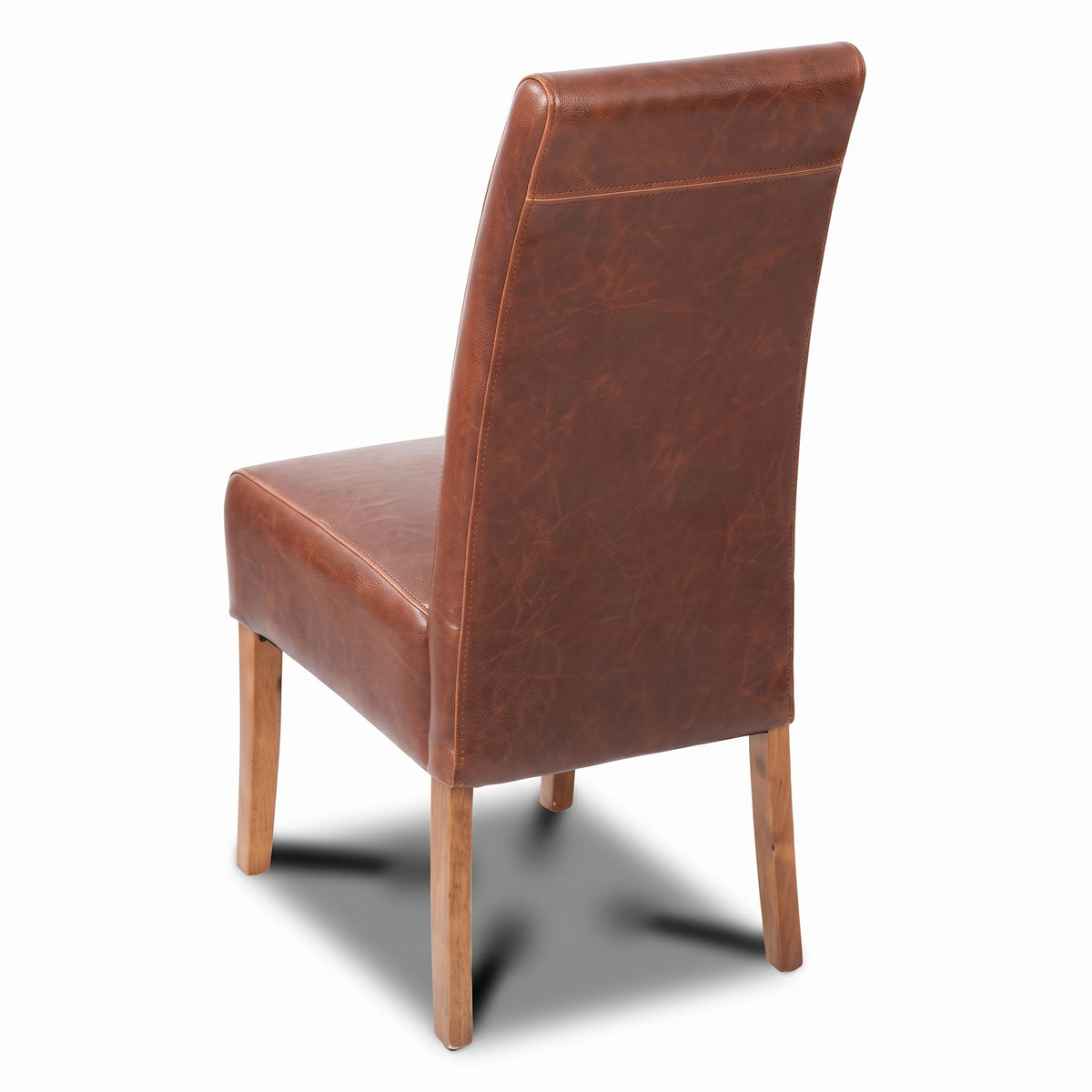 Antique Brown Leather Madrid Dining Chair, Dark Leg