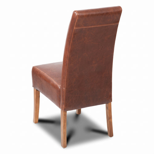 Antique Brown Leather Madrid Dining Chair, Dark Leg