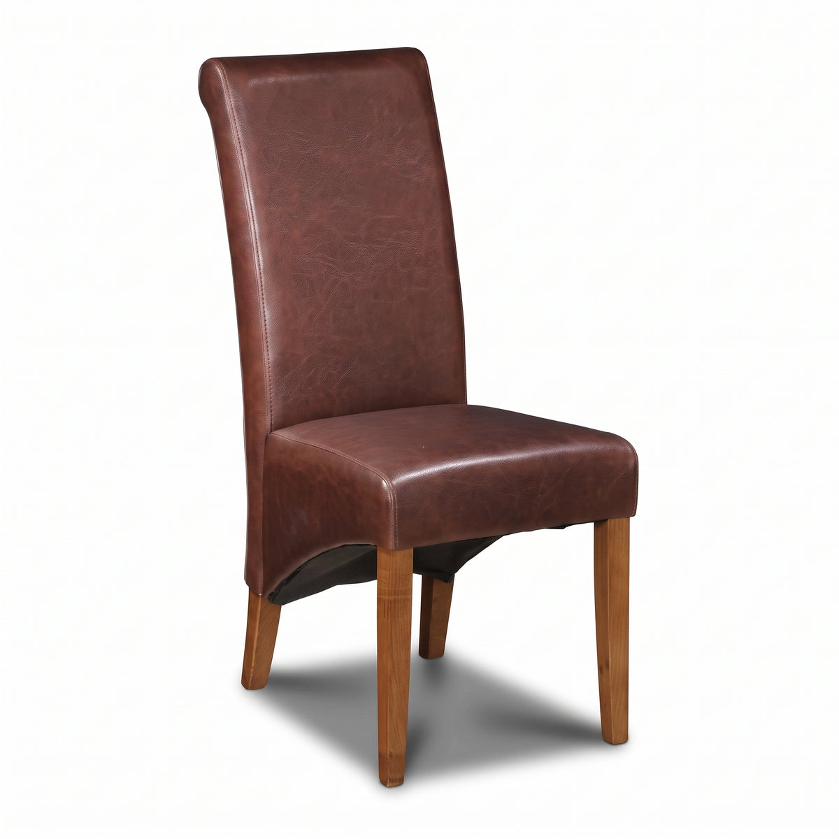 Antique Brown Leather Rollback Dining Chair, Dark Leg