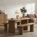Axel Oval Fluted Dining Table With 2 Benches