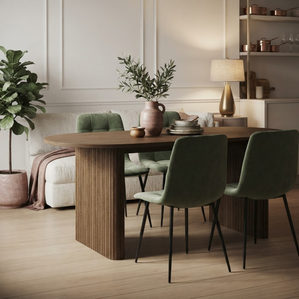 Birlea Axel Oval Fluted Dining Table with 4 Chairs 160cm