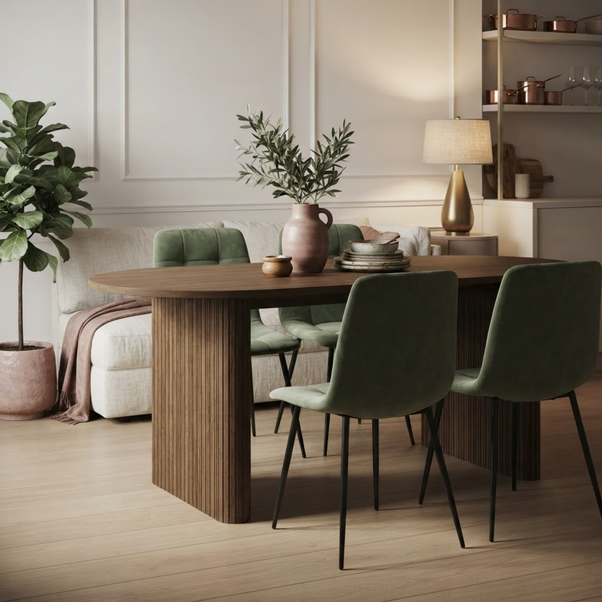 Birlea Axel Oval Fluted Dining Table with 4 Chairs 160cm