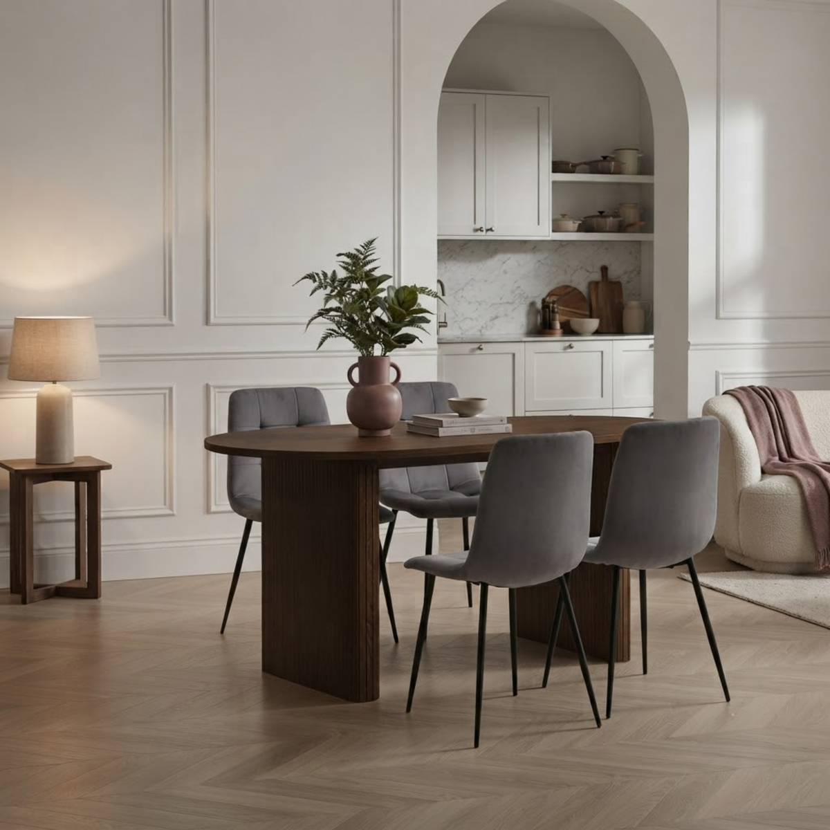 Birlea Axel Oval Fluted Dining Table with 4 Chairs 160cm