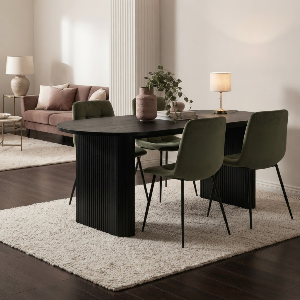 Birlea Axel Oval Fluted Dining Table with 4 Chairs 160cm