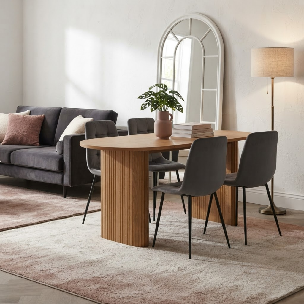 Birlea Axel Oval Fluted Dining Table with 4 Chairs 160cm