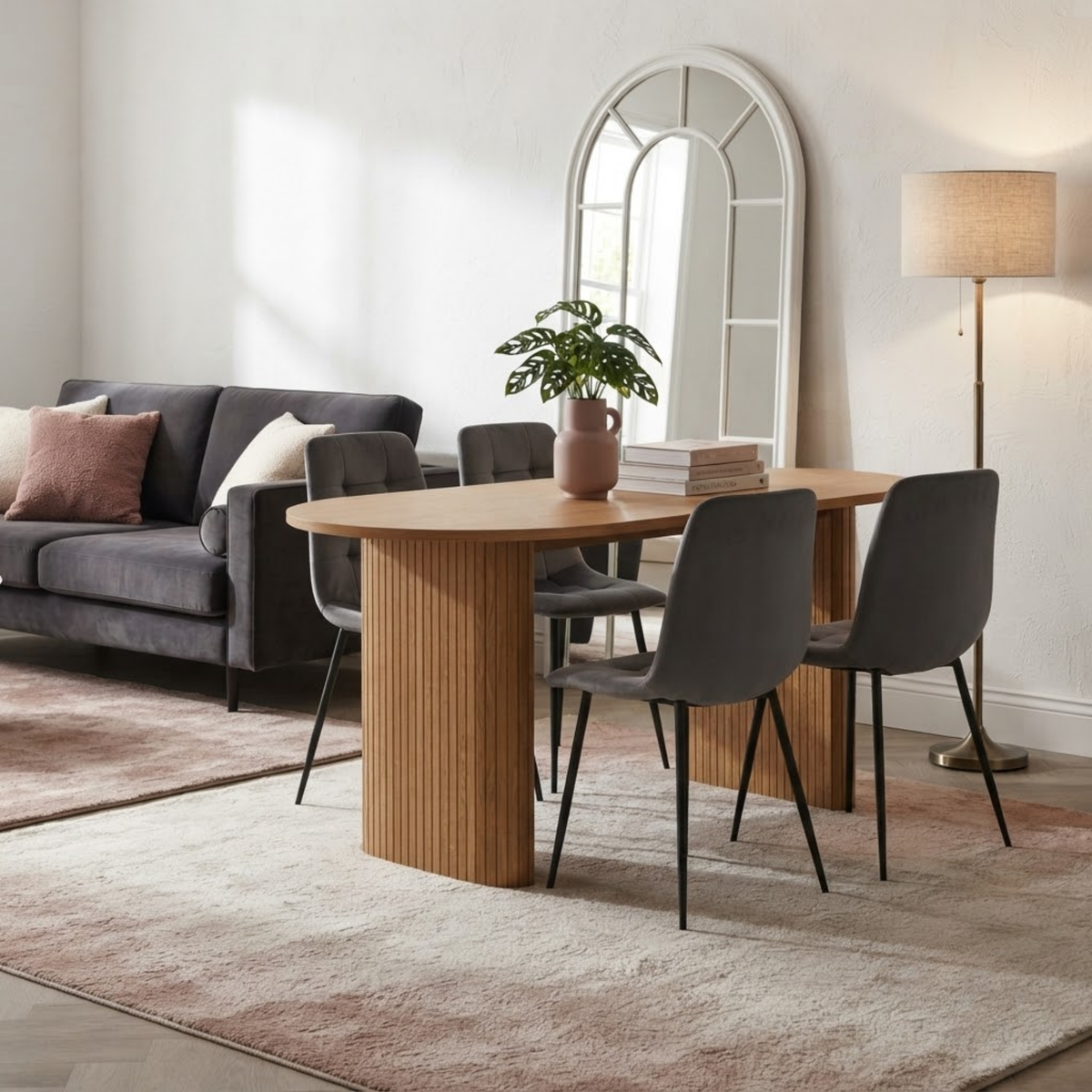 Birlea Axel Oval Fluted Dining Table with 4 Chairs 160cm