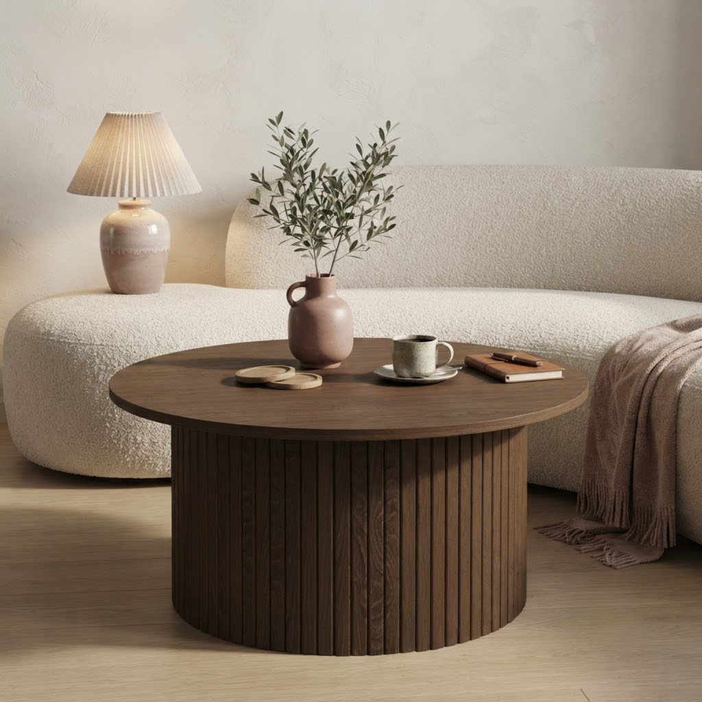 Axel Round Fluted Coffee Table with Storage