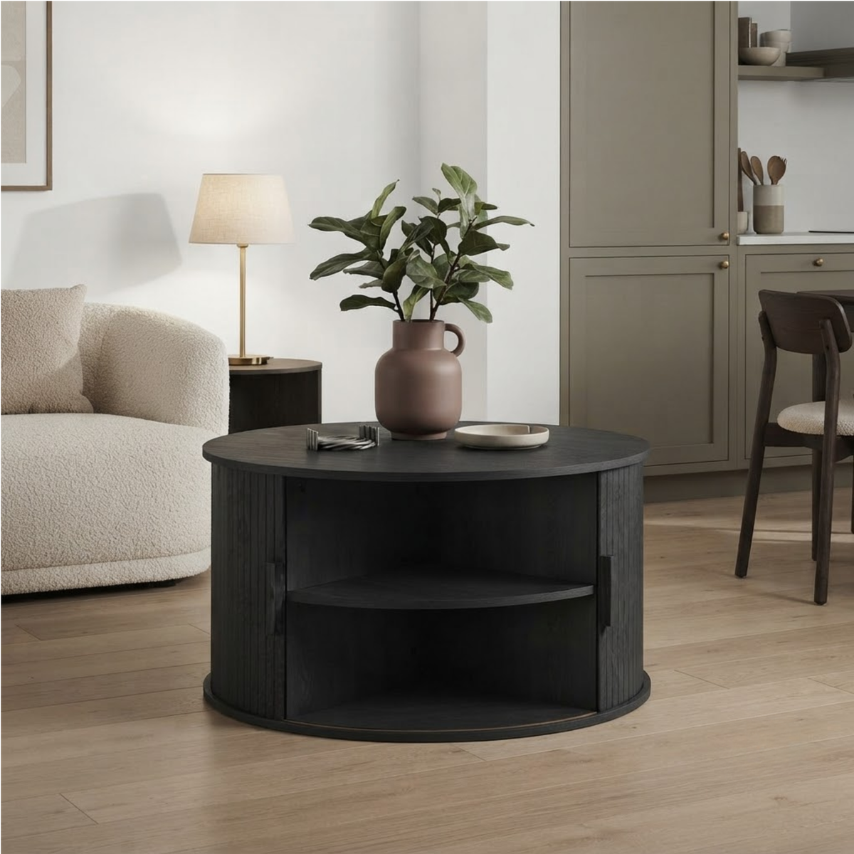 Axel Round Fluted Coffee Table with Storage