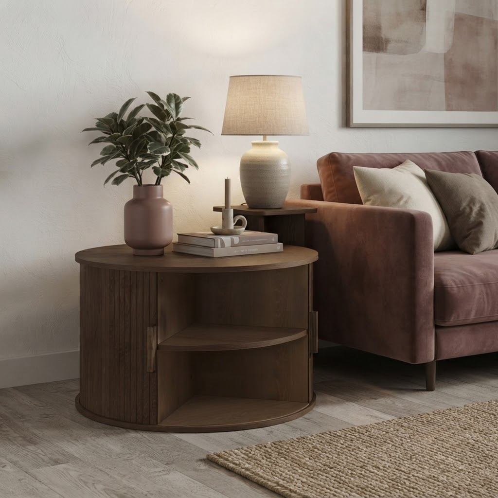 Axel Round Fluted Coffee Table with Storage