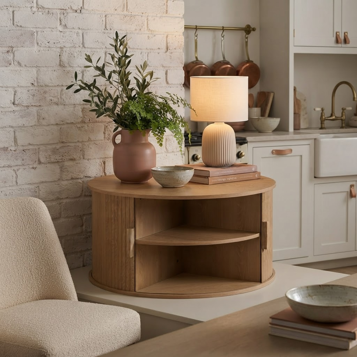 Axel Round Fluted Coffee Table with Storage