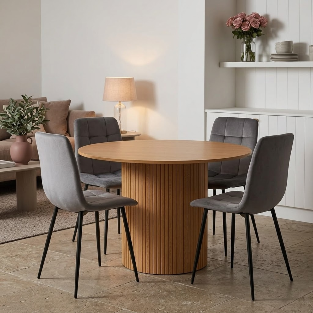 Birlea Axel Round Fluted Dining Table with 4 Chairs 120cm
