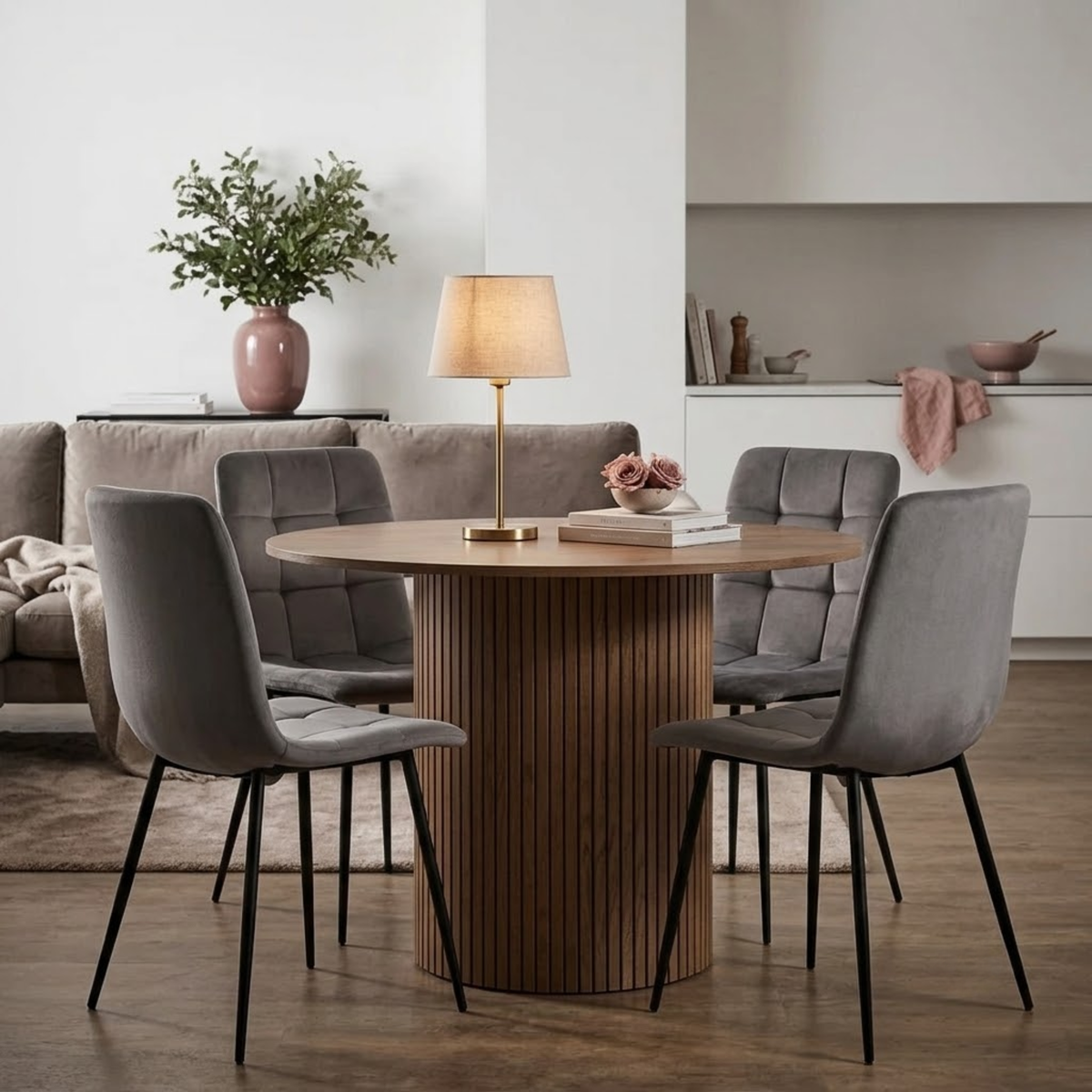 Birlea Axel Round Fluted Dining Table with 4 Chairs 120cm