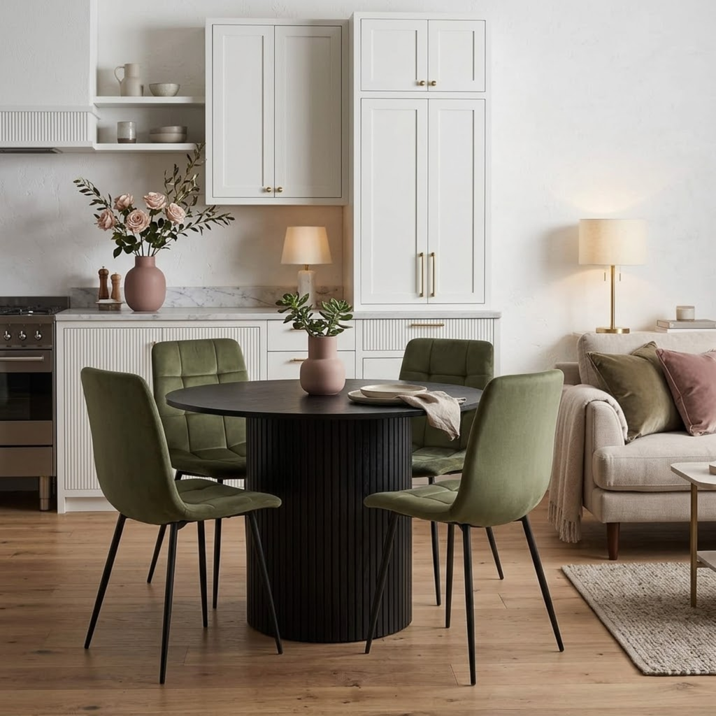 Birlea Axel Round Fluted Dining Table with 4 Chairs 120cm