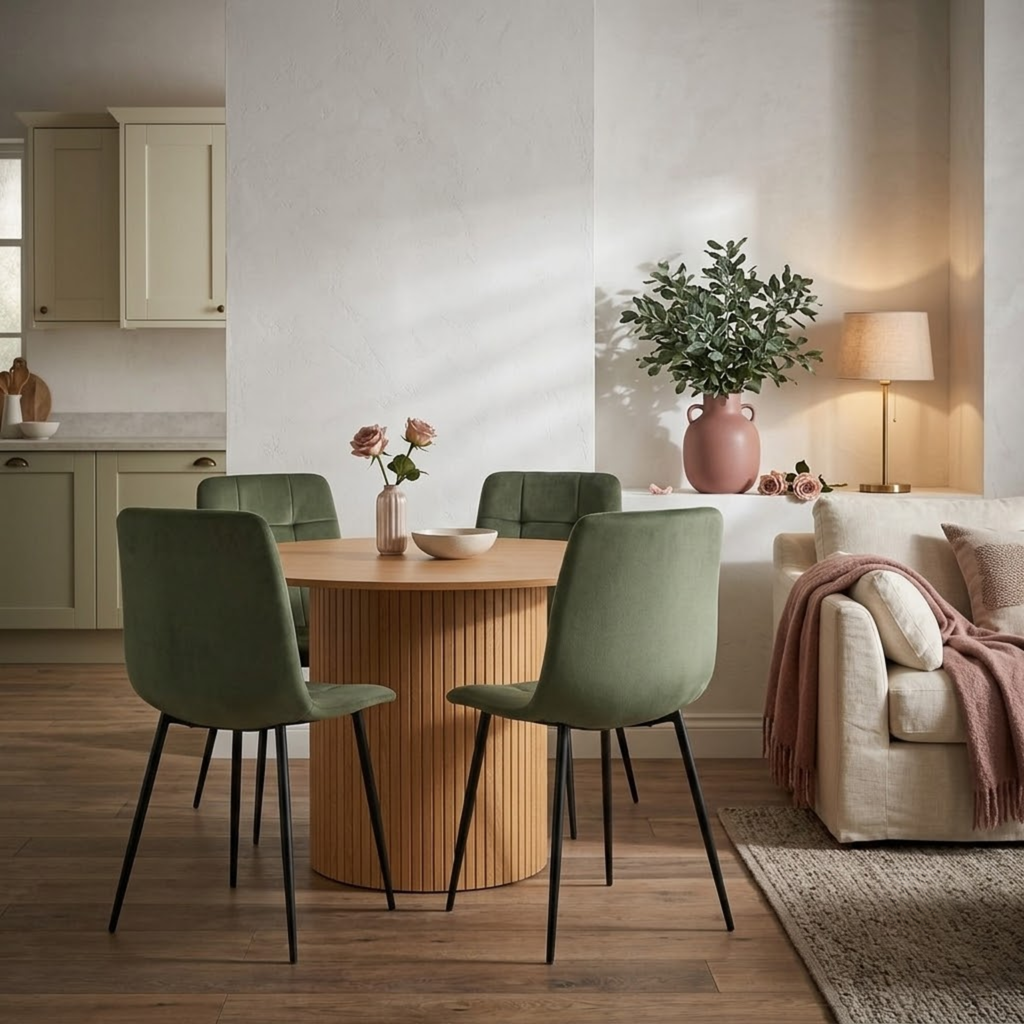 Birlea Axel Round Fluted Dining Table with 4 Chairs 120cm