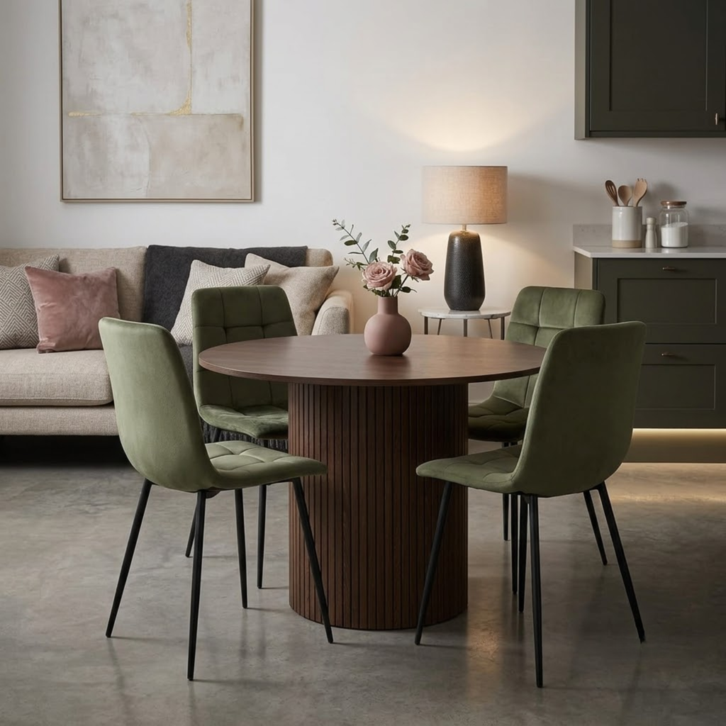 Birlea Axel Round Fluted Dining Table with 4 Chairs 120cm