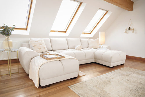 Beehive Azzuro Chenille U-Shaped Corner Sofa 330cm in Cream