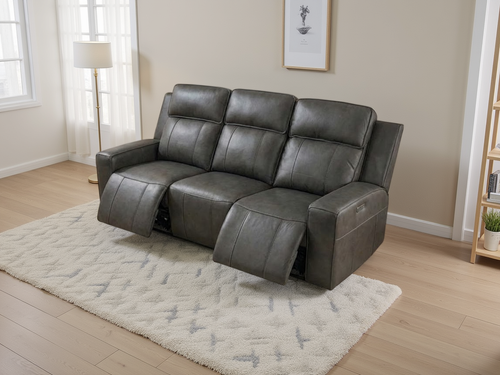 Beehive Barcelona Leather Electric Recliner 3 Seater Sofa 219cm in Grey