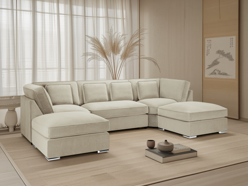 Beehive Belgravia Velvet U-Shaped Corner Sofa 330cm in Beige
