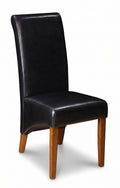 Black Leather Rollback Dining Chair, Dark Leg