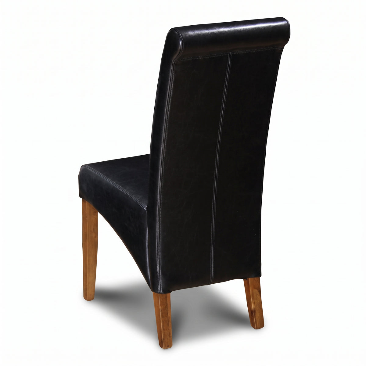 Black Leather Rollback Dining Chair, Dark Leg