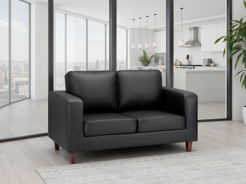Beehive Box Faux Leather 2 Seater Sofa 140cm in Black