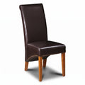 Brown Leather Rollback Dining Chair, Dark Leg