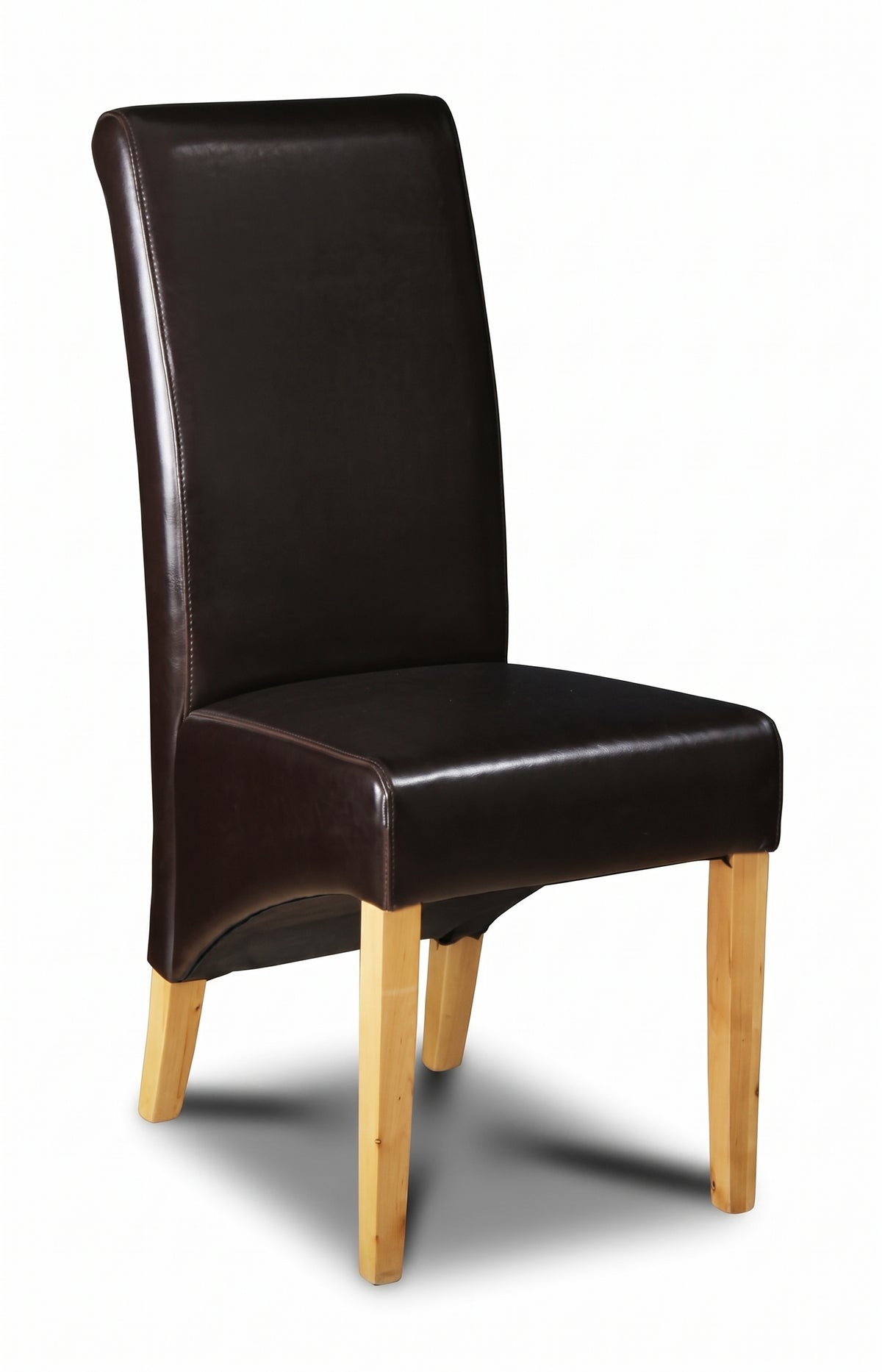Brown Leather Rollback Dining Chair, Light Leg