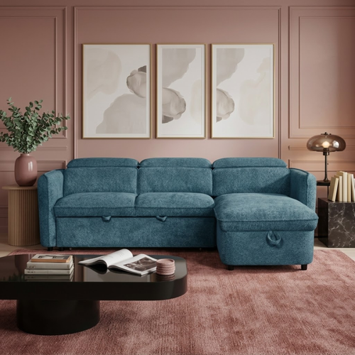 Beehive Capri Fabric Universal Corner Sofa Bed 236cm in Blue