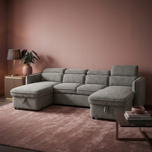 Beehive Capri Fabric U-Shaped Corner Sofa Bed 300cm in Grey