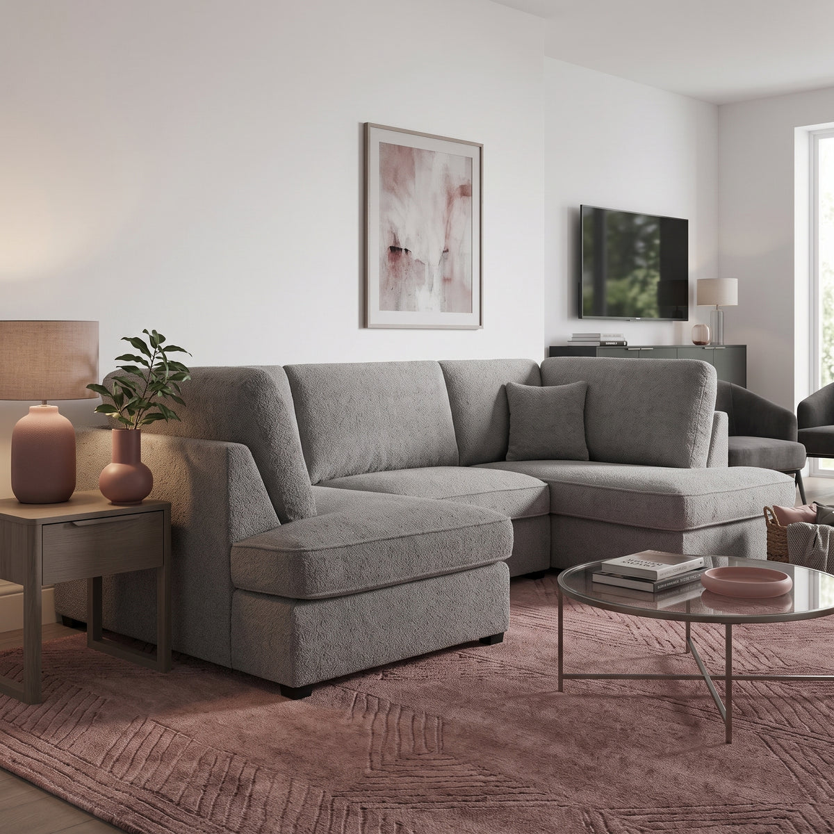 Beehive Carnaby Plush U-Shaped Corner Sofa 281cm in Grey