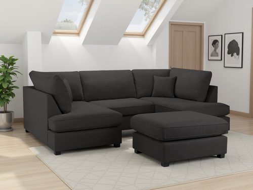 Beehive Carnaby Fabric U-Shaped Corner Sofa 281cm in Black