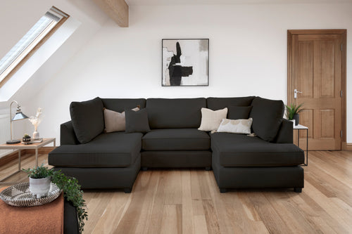 Beehive Carnaby Fabric U-Shaped Corner Sofa 281cm in Black