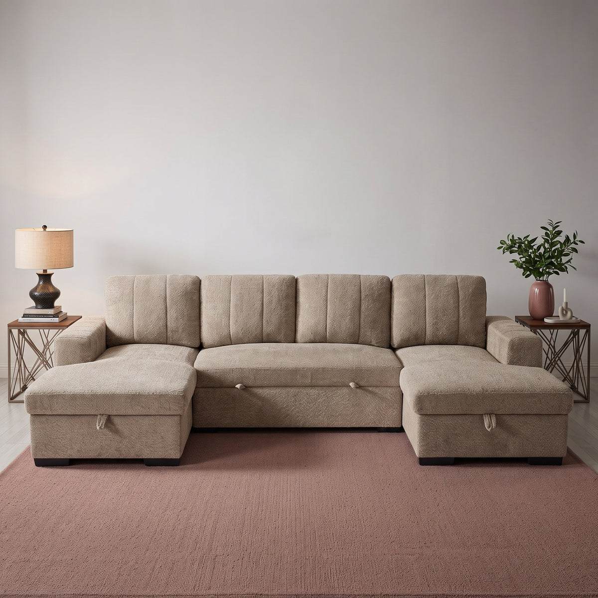 Beehive Como Fabric U-Shaped Corner Sofa Bed 310cm in Beige