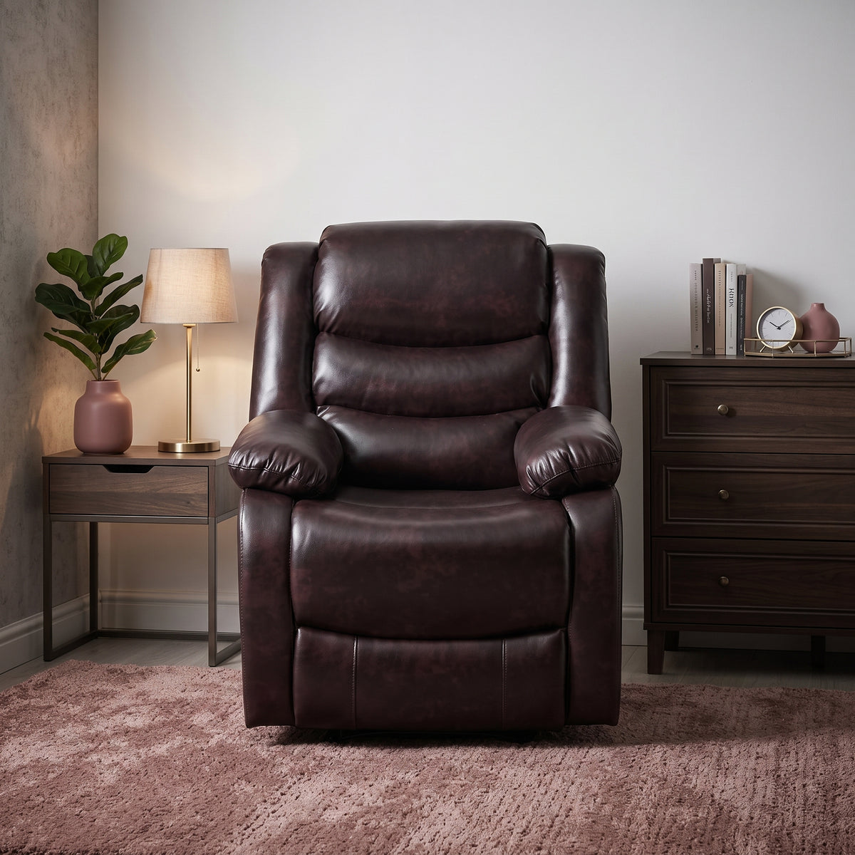 Beehive Conrad Faux Leather Manual Recliner Armchair in Brown