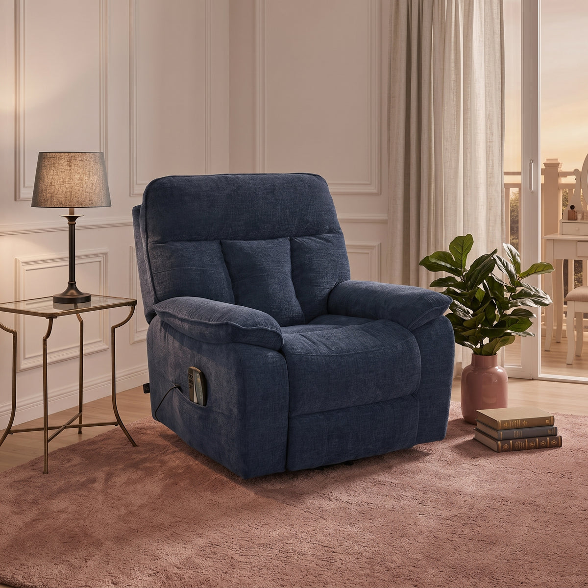Beehive Cornwall Fabric Rise and Recline Massage Chair in Blue