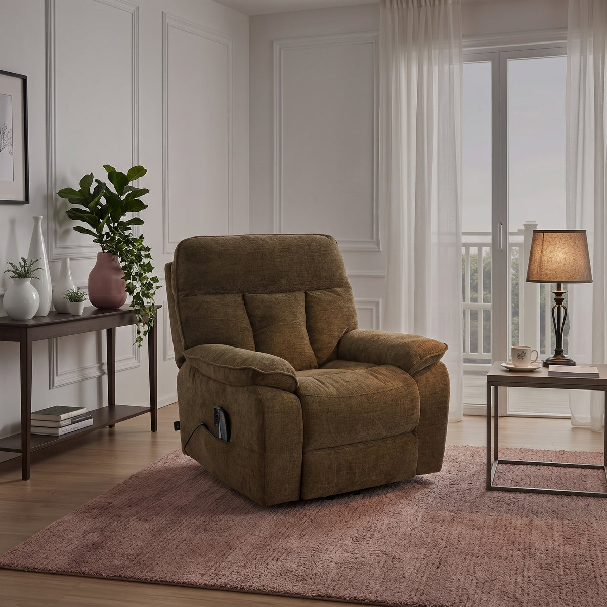 Beehive Cornwall Fabric Rise and Recline Massage Chair in Brown